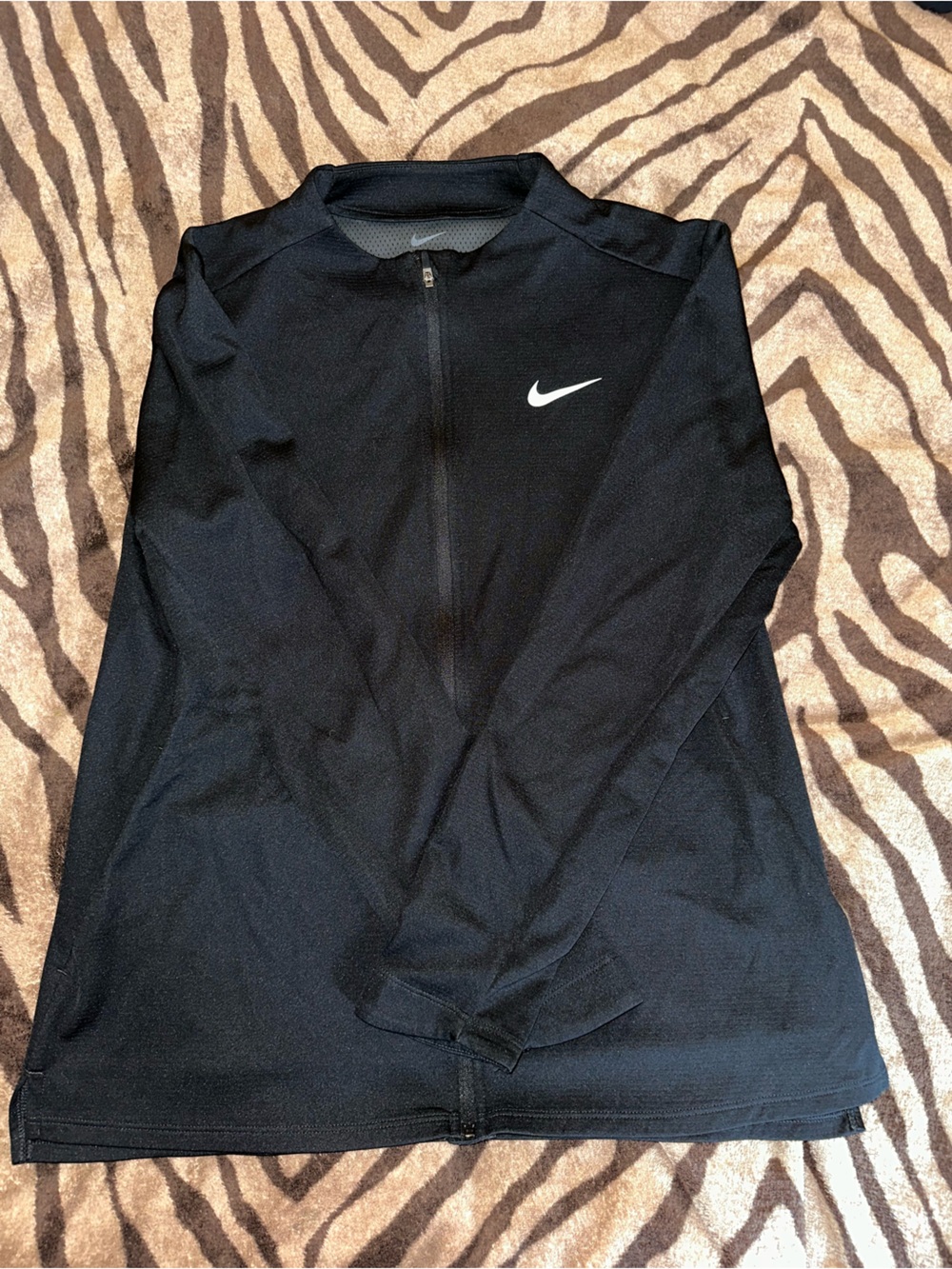 Nike Black Full-Zip Long Sleeve Top with White Swoosh
